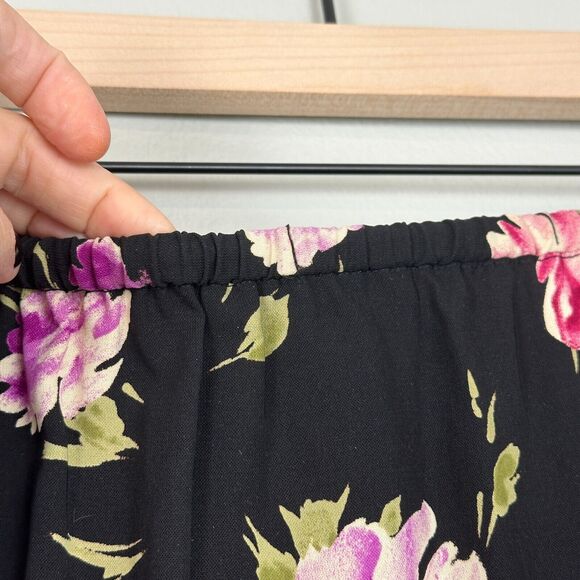 Vtg 90s Maxi Skirt XL Black Floral Straight Line Slit Cottage Granny Teacher Y2K - Picture 3 of 10